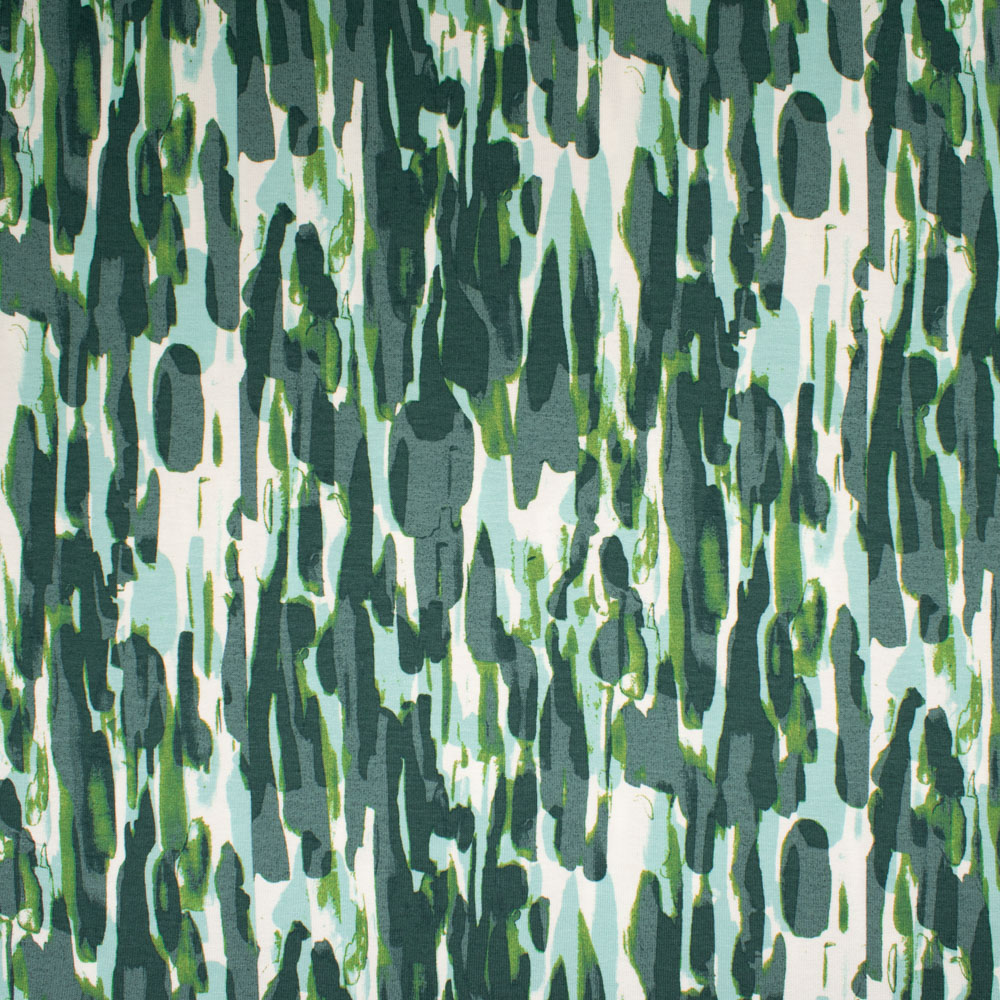 Stretch-Jersey Stoff (95% Viskose, 5% Elastan) - Abstraktes Muster, Grün, 150 Cm Breit