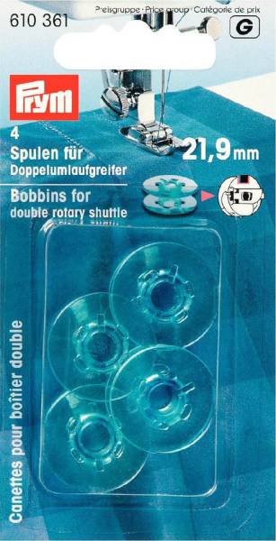 Prym Nähmaschinenspulen transparent für Doppelumlaufgreifer 21,9 mm 4 Stück Nr. 610361