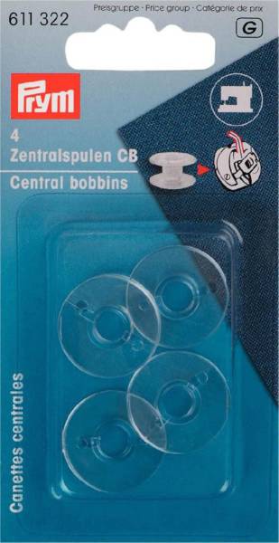 Prym Nähmaschinenspulen transparent für CB-Greifer 20,5 mm 4 Stück Nr. 611322