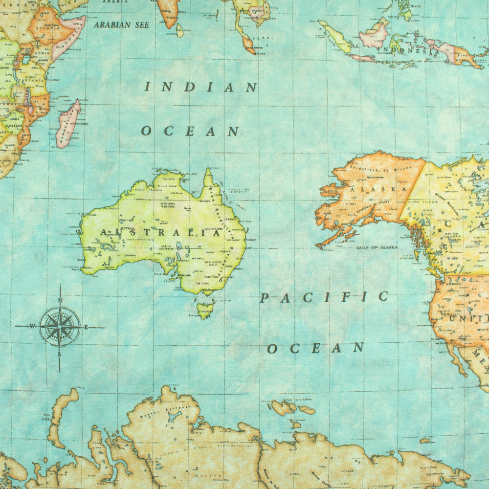 weiß-mehrfarbig Nautik-Weltkarte 140cm Dekostoff 
