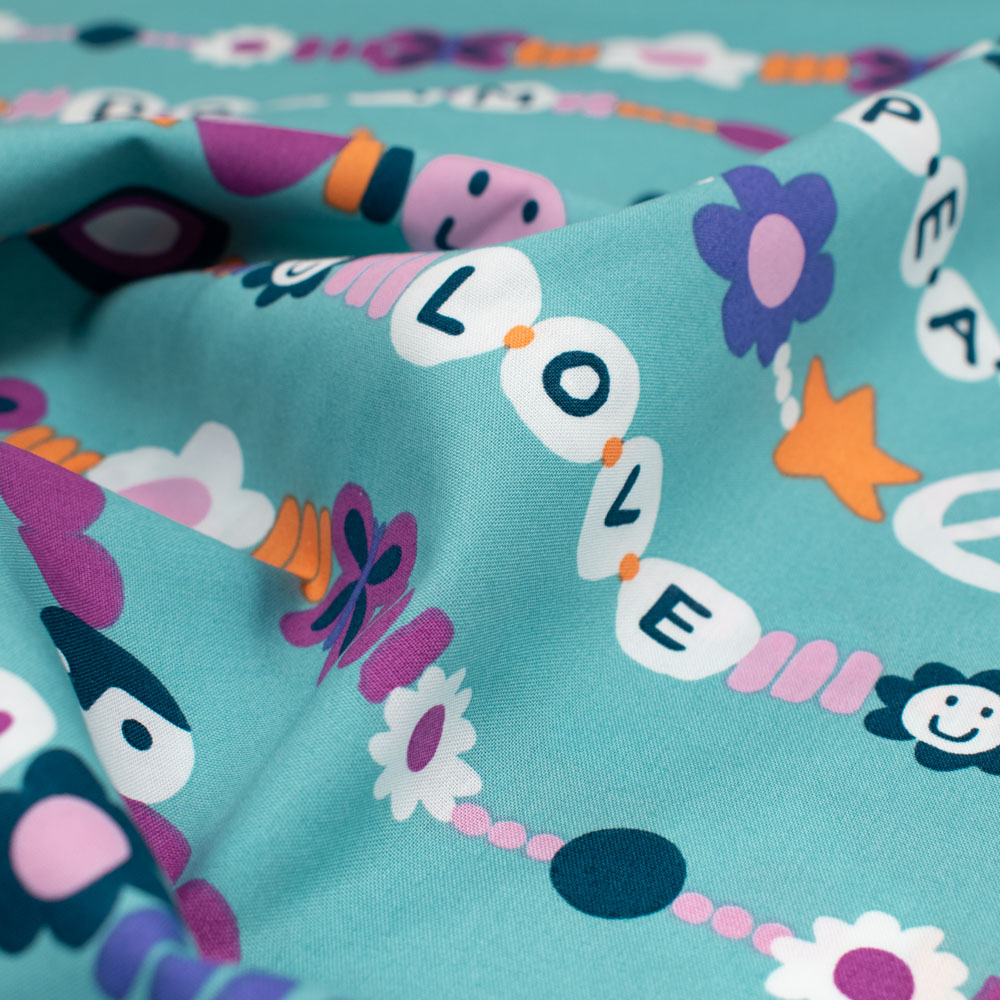 Baumwollstoff Popeline Love Dream petrol Stoffe Werning Stoffe