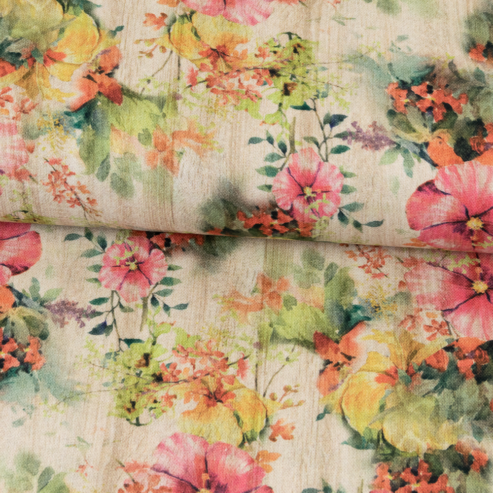 farngrün-bunt Blumen 140cm Dekostoff Digitaldruck 