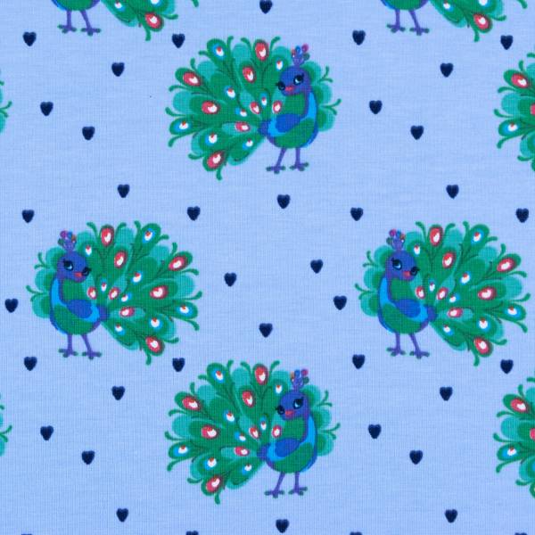 Baumwolljersey Pfau Und Herzen Hellblau Stoffe Werning