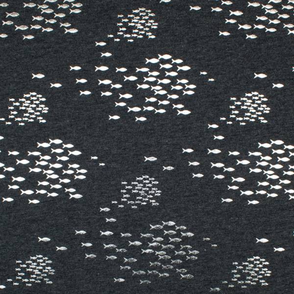 Baumwolljersey Foliendruck Fische anthrazit / silber - JB3513-702