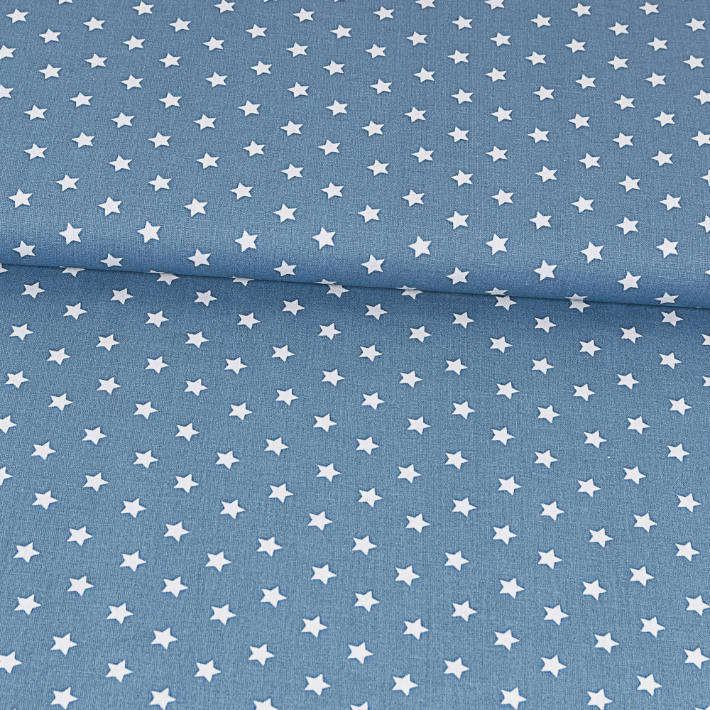 Baumwollstoff jeansblau mit weißen Sternen Stoffe Werning
