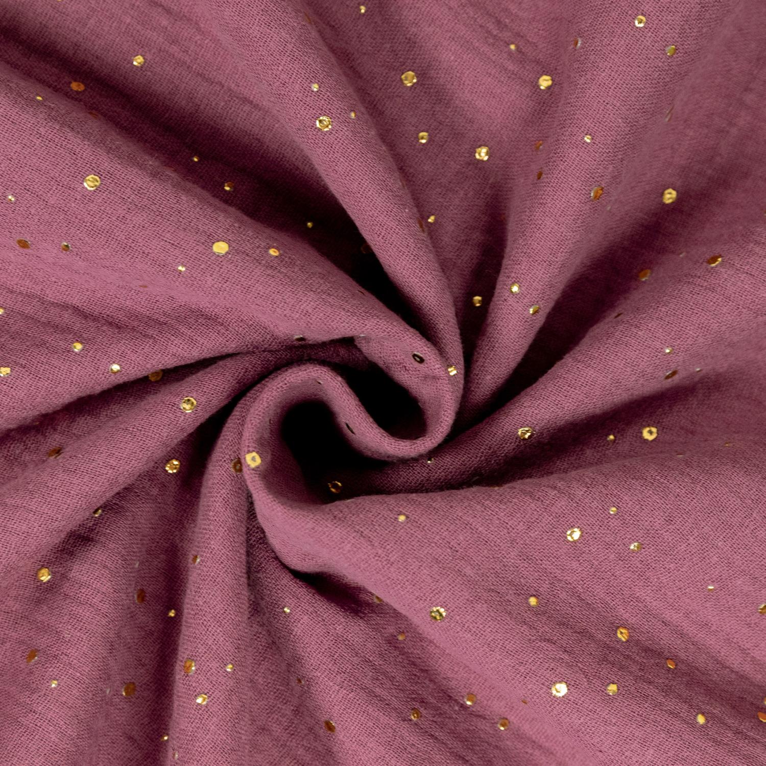 Baumwoll Double Gauze Musselin Stoff goldenen Tupfen altrosa