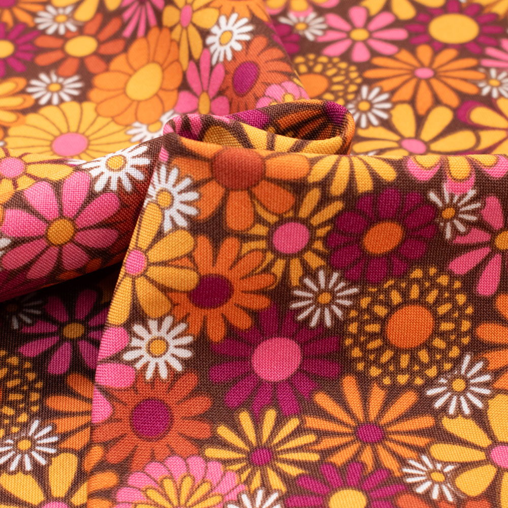 Polyester Stoff Retro Blumen orange Stoffe Werning Stoffe Werning - Main Image
