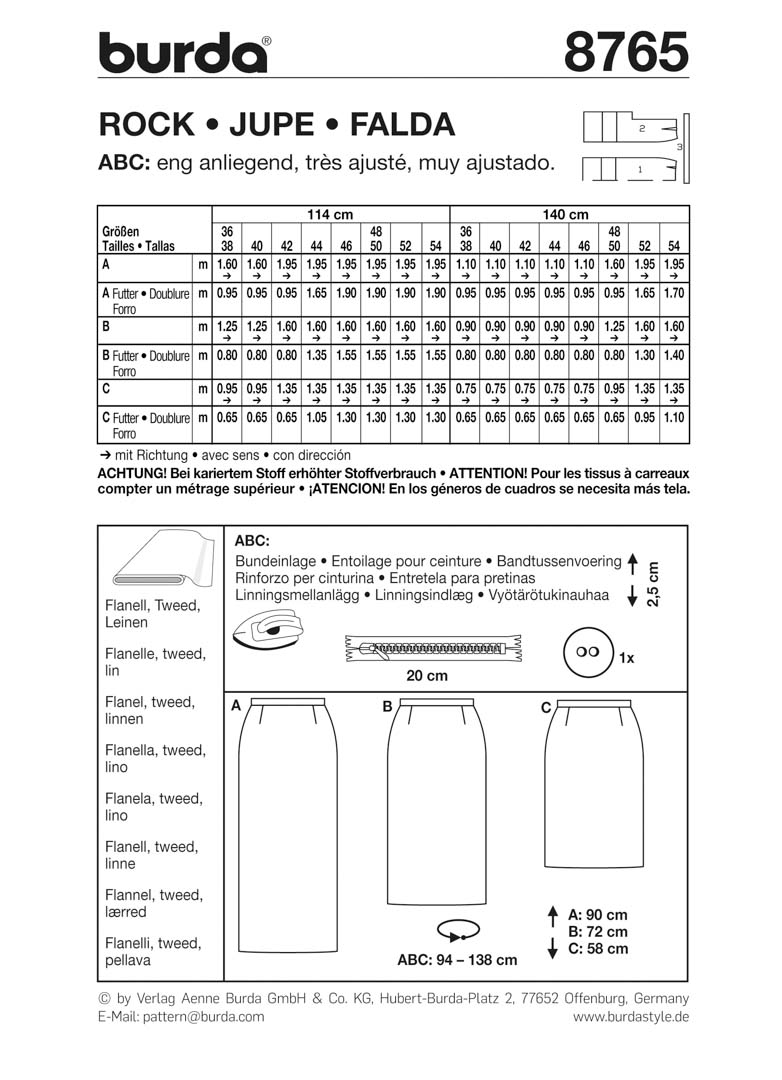 Burda Style Schnittmuster Denimröcke #5715 - Jeansrock Mit Schlitz, Größe 36-48