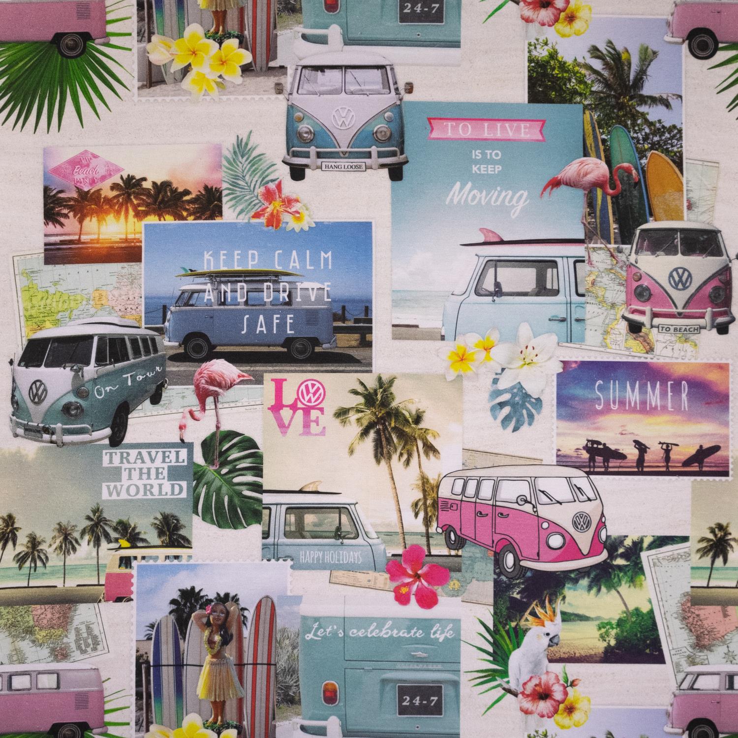 Bulli Stoff Meterware Halbpanama Leinenlook Dekostoff Vw Bulli