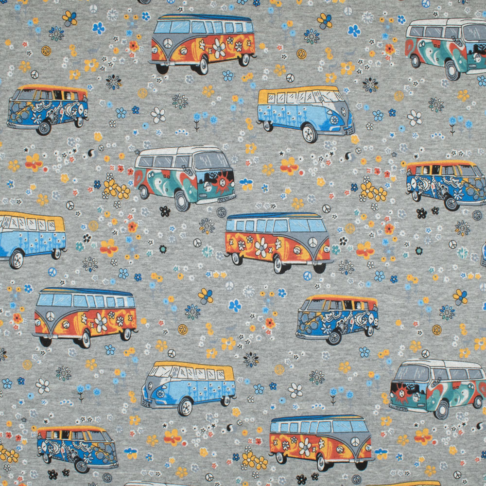 Alpenfleece Hippi Bulli grau Stoffe Werning Stoffe Werning