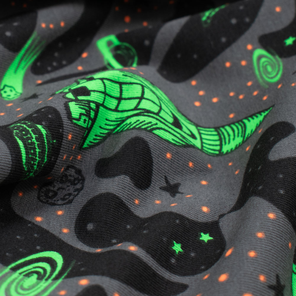 Baumwolljersey Raumschiffe neon dunkelgrau| Stoffe Werning