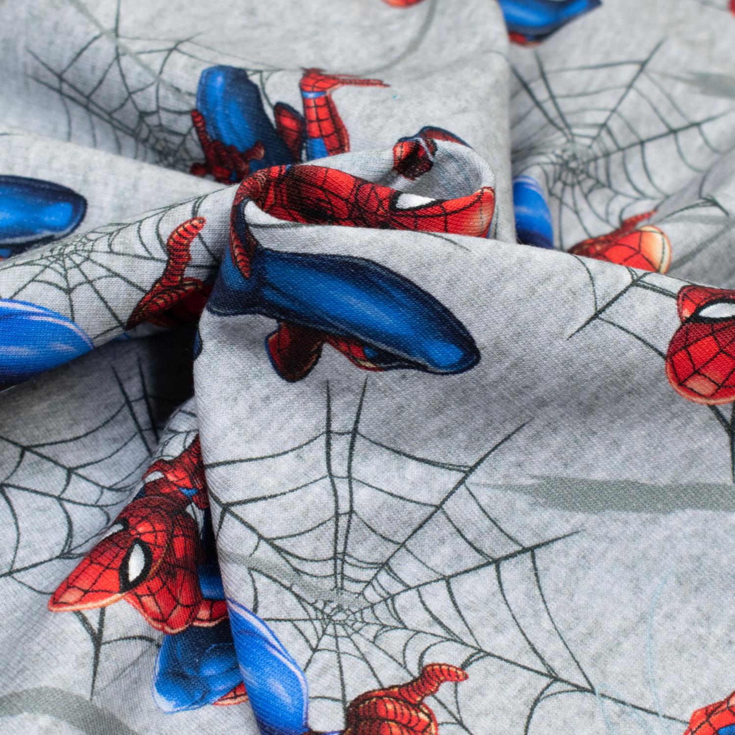 French Terry Digitaldruck Spiderman grau meliert Stoffe Werning